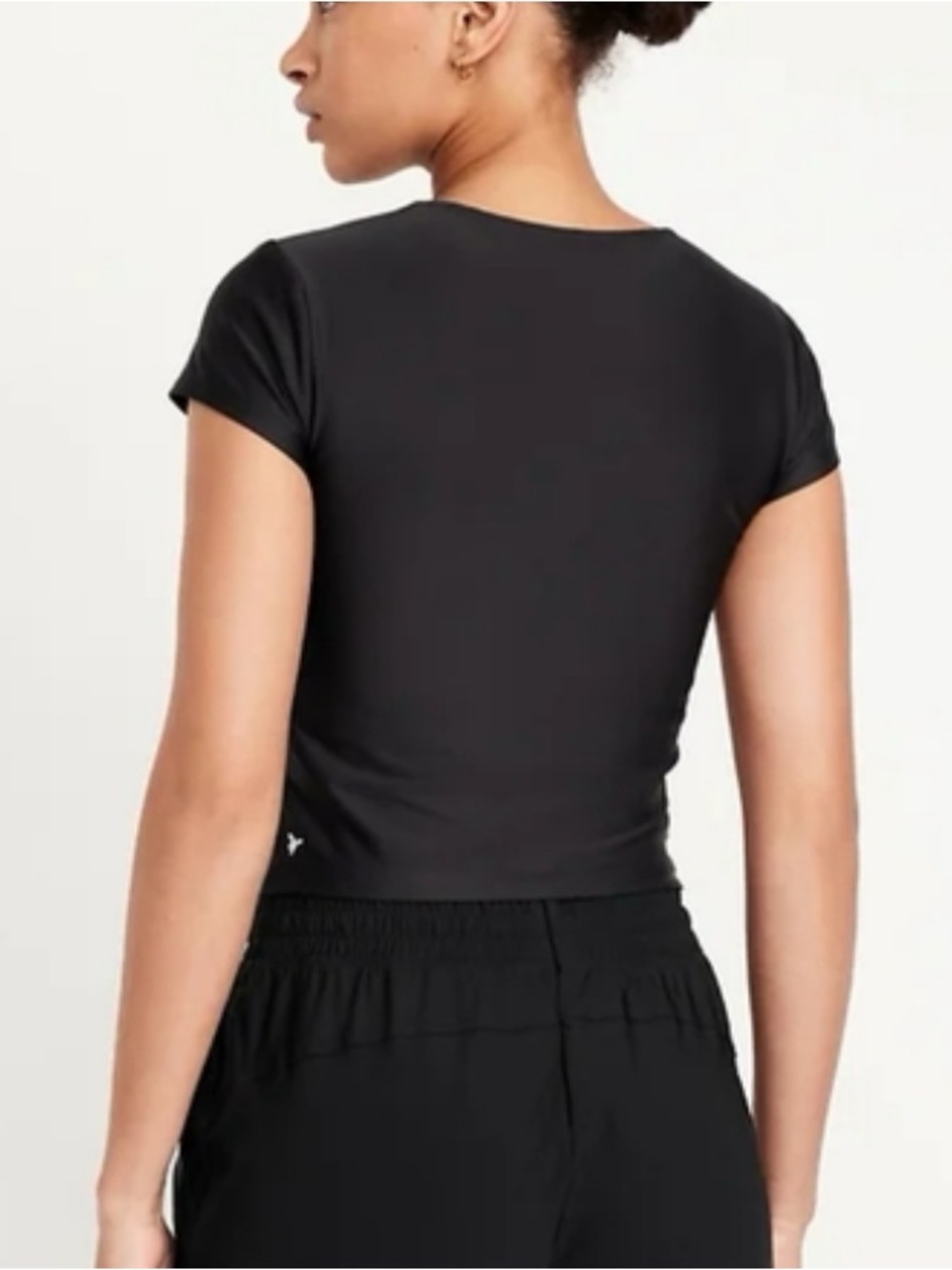 Old Navy Womens PowerSoft Support Crop Top Short Sleeve Black Tee Size M New - Picture 2 of 7